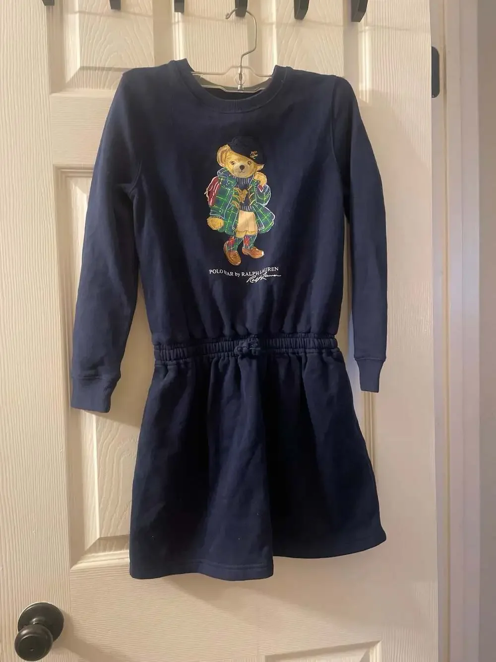 Polo Ralph Lauren Girls Navy Blue Polo Bear Fleece Sweatshirt Dress M (8-10)